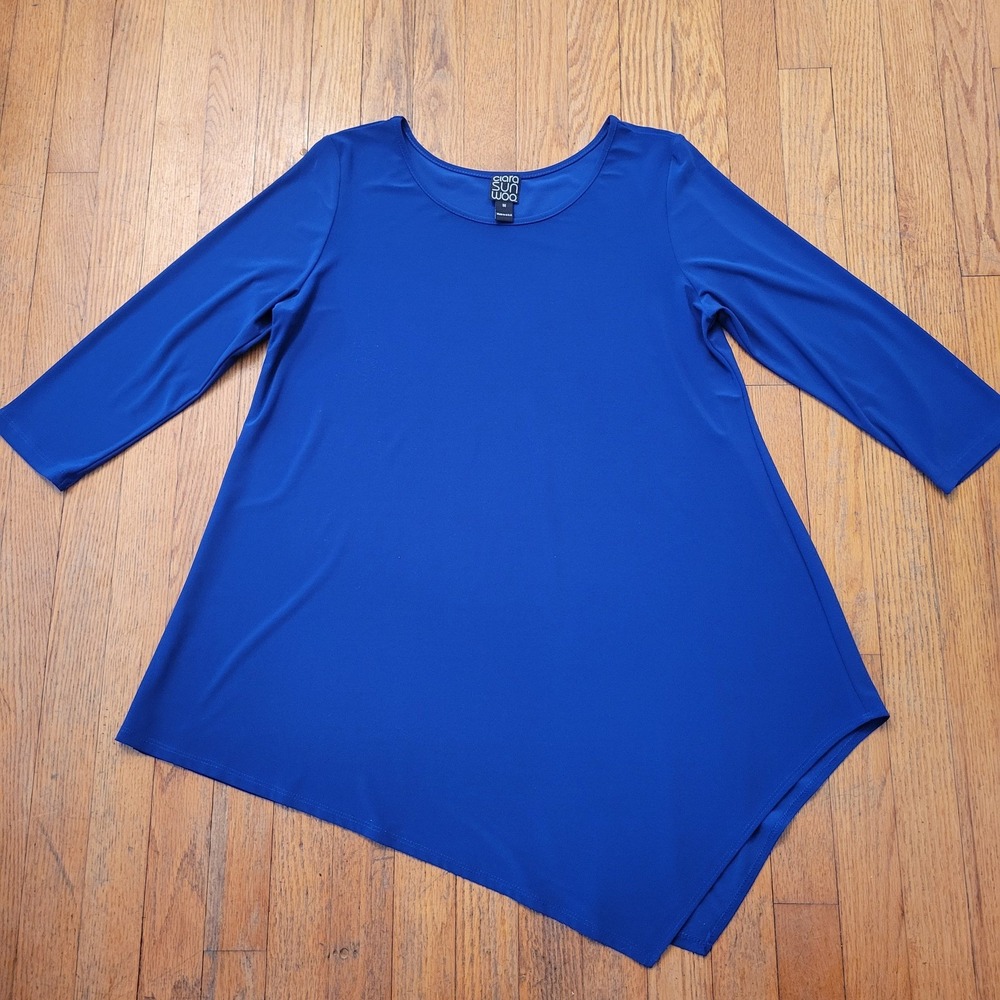 Clara Sun‎ Woo M Tunic Royal Blue Asymmetrical Sharkbite Travel Jersey Knit